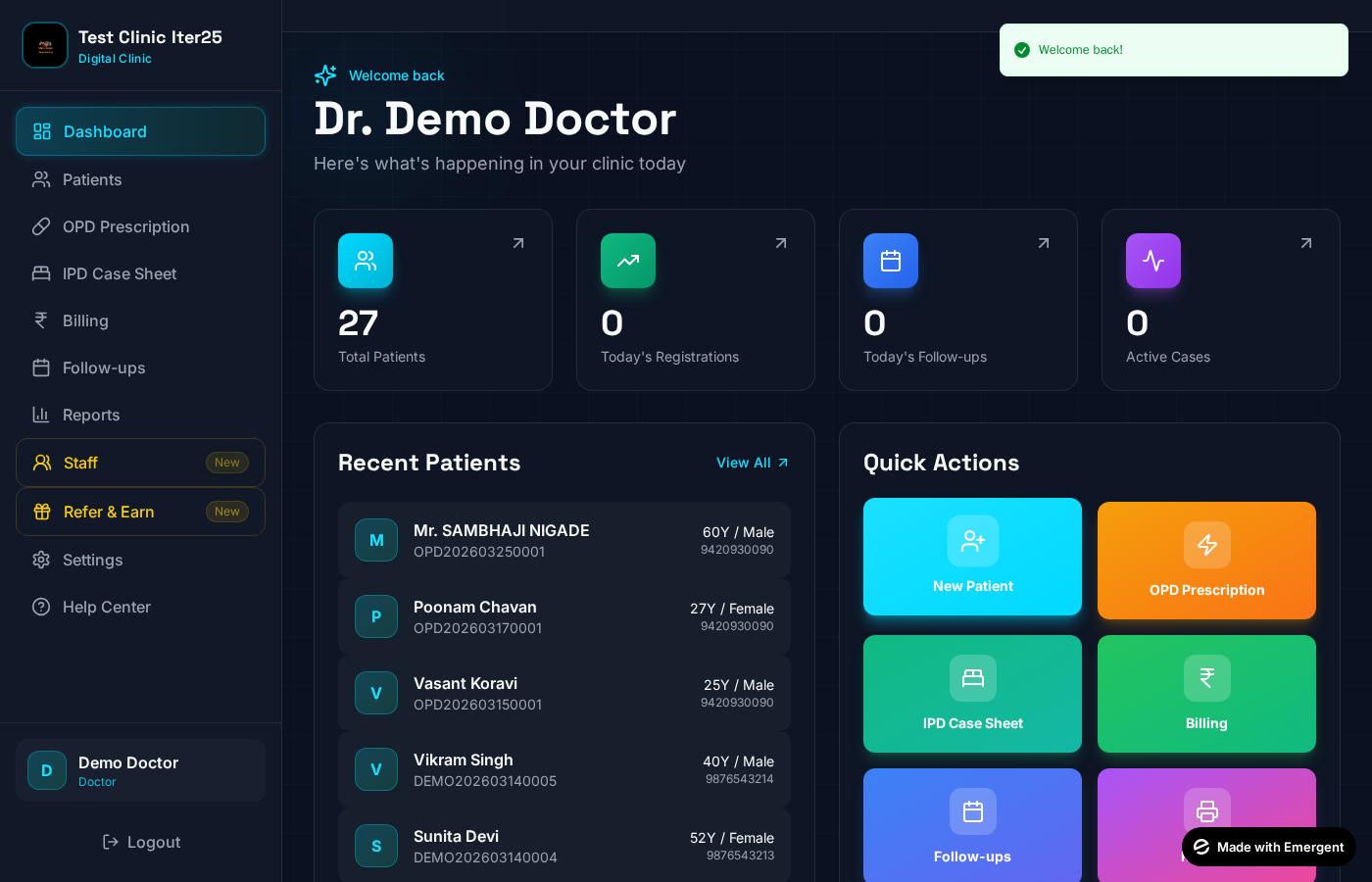 TeqCliniq Dashboard